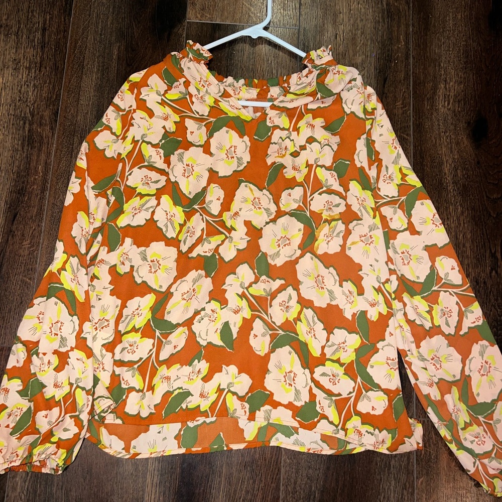 Floral Women's Top - Orange and Green